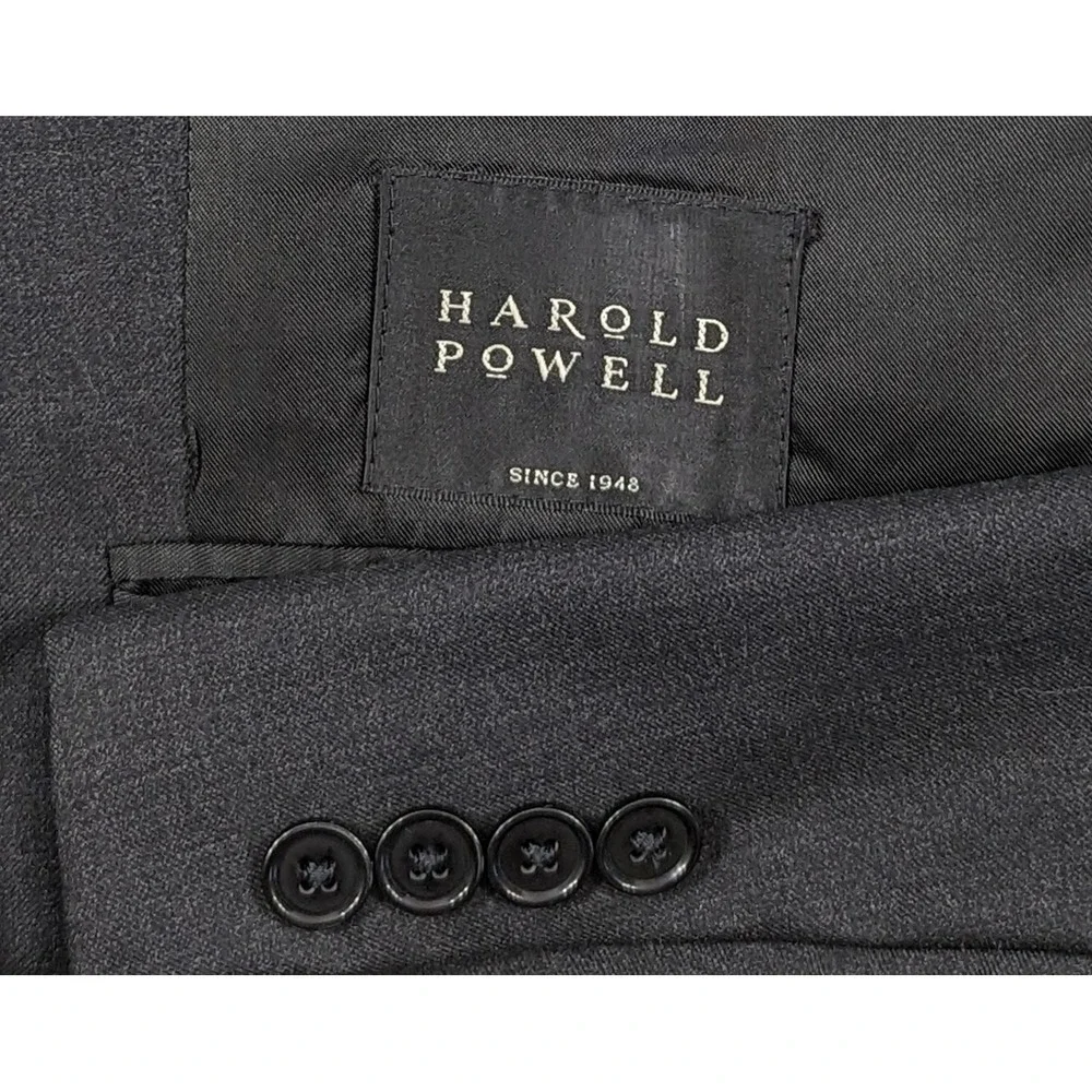 Harold Powell Mens Sport Coat Blazer Three Button Jacket Wool 44L Gray Crosshatc